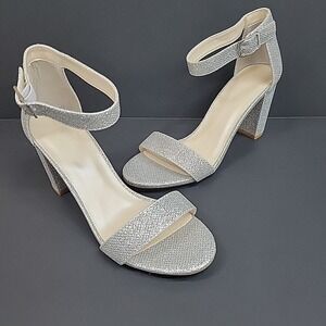 DB Studio Block Heels Ankle Strap Sparkle Glitter Formal Prom Arya Women's 6.5